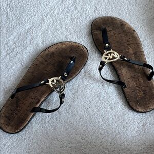 Michael Kors Black Sandals with Gold Logo
